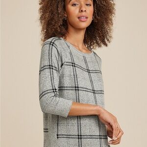 Maurices Haven Sweater Top Gray Plaid Sweater; size XL